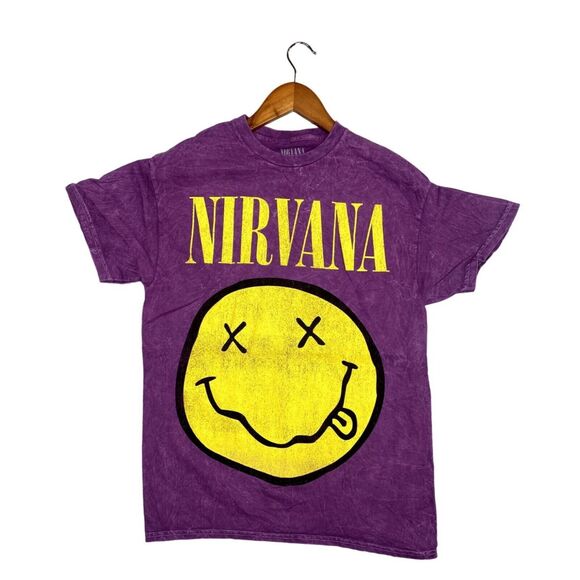 Nirvana Vintage Style Smile Back Short Sleeve Unisex T Shirt Crew Neck M Purple - Picture 10 of 15